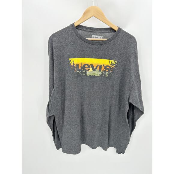 Levi's Shirt Men 2XL Grey Long Sleeve Logo Graphic Front Crew Neck Tee - Picture 1 of 7